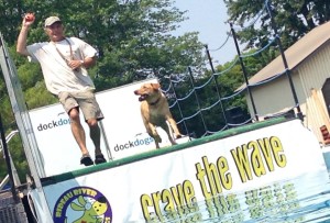 Sloane and dave in dock diving contest